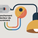Schéma branchement détecteur de mouvement avec fils phase neutre et lampe