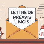 Lettre préavis 1 mois sur bureau avec montre et calendrier