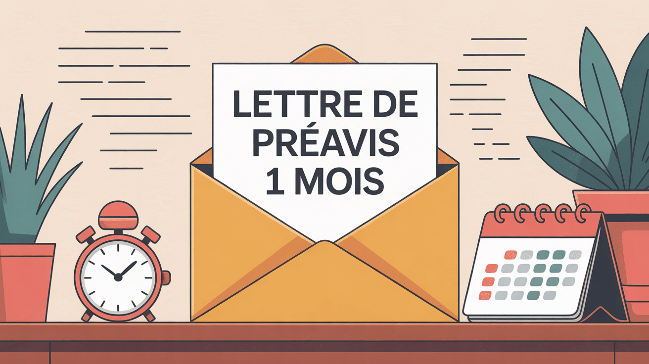 Lettre préavis 1 mois sur bureau avec montre et calendrier