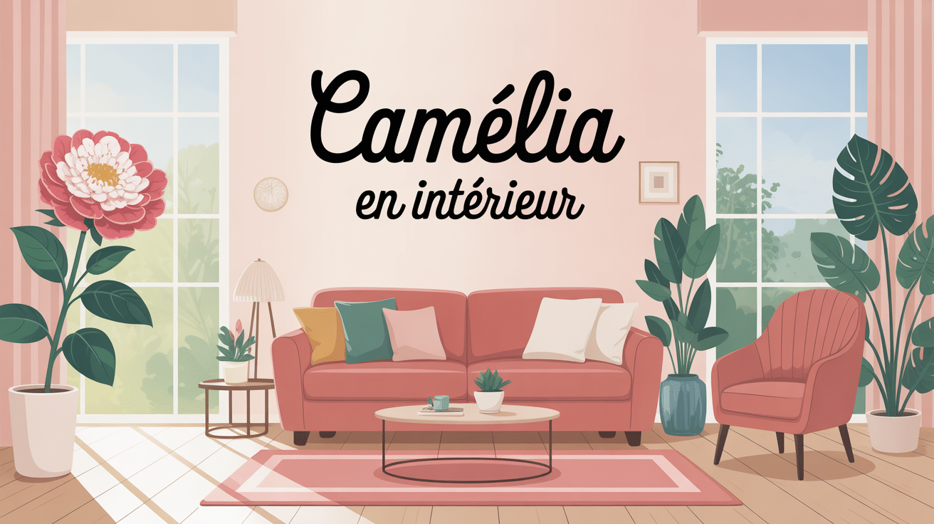 Peut on garder un camelia à l'intérieur illustré dans un salon lumineux