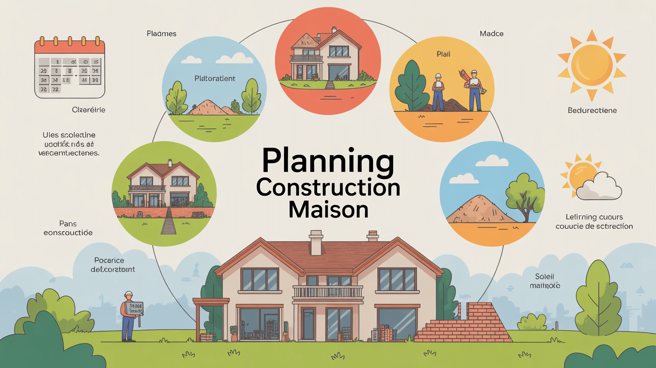 planning construction maison illustration étapes chantier