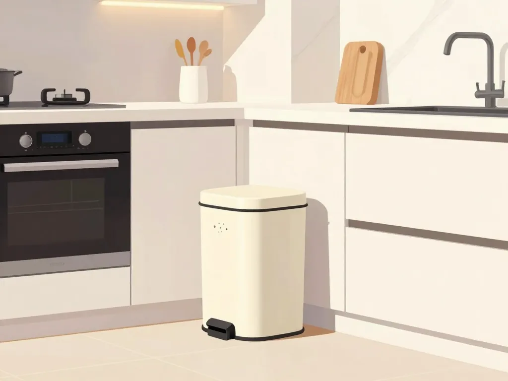 Intérieur moderne illustrant les bénéfices d’une poubelle design cuisine