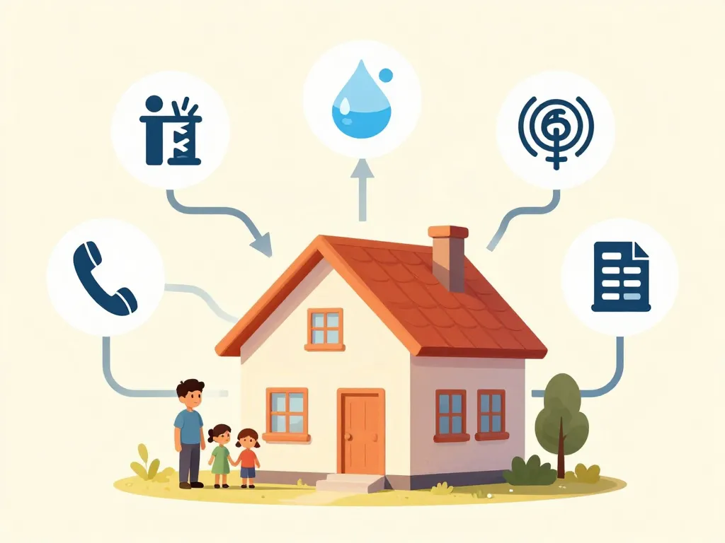 qui prévenir pour un déménagement famille avec icônes contrats énergie eau internet