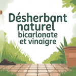 désherbant naturel bicarbonate et vinaigre, image écologique sur chemin pavé