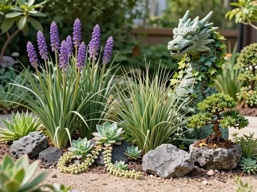 scene jardin plante tete de dragon bonsai decoration