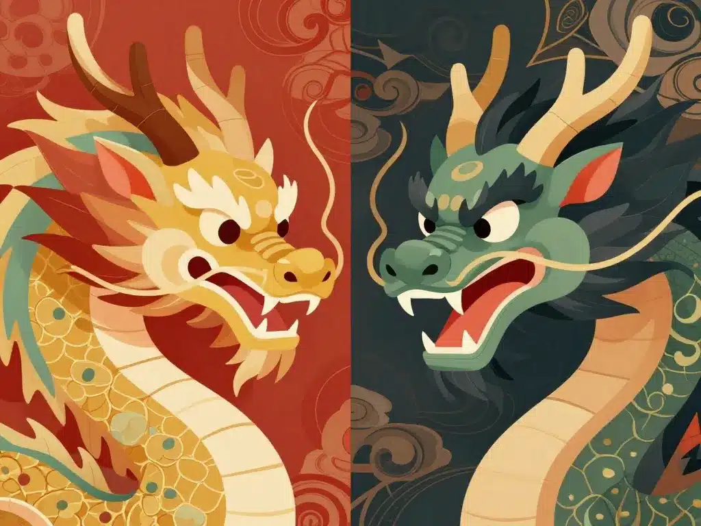 illustration tete de dragon asiatique europeenne symbolique