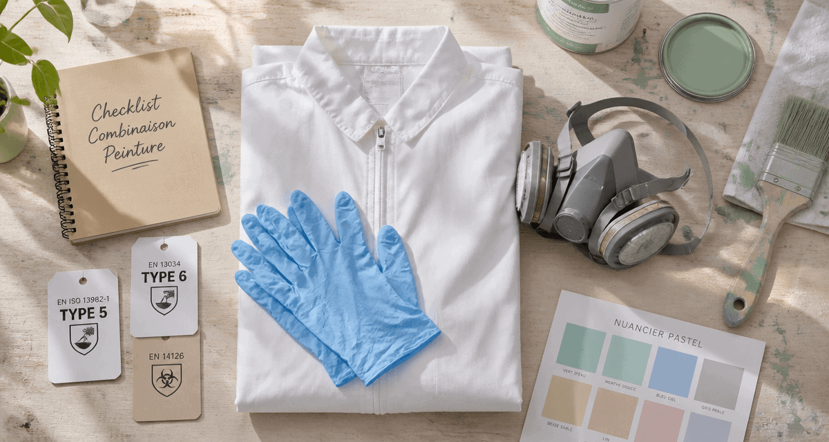 combi peinture blanche et équipements de sécurité sur établi