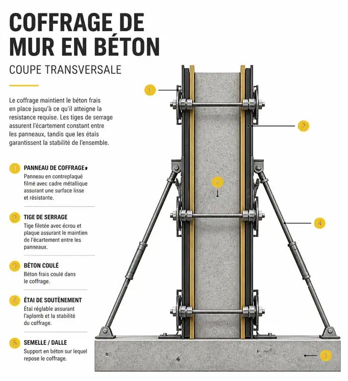 Schéma de montage d'un coffrage de mur en béton