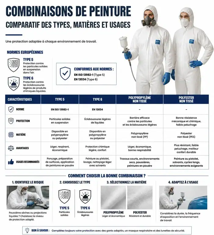 Infographie comparative des combinaisons de peinture et normes de protection
