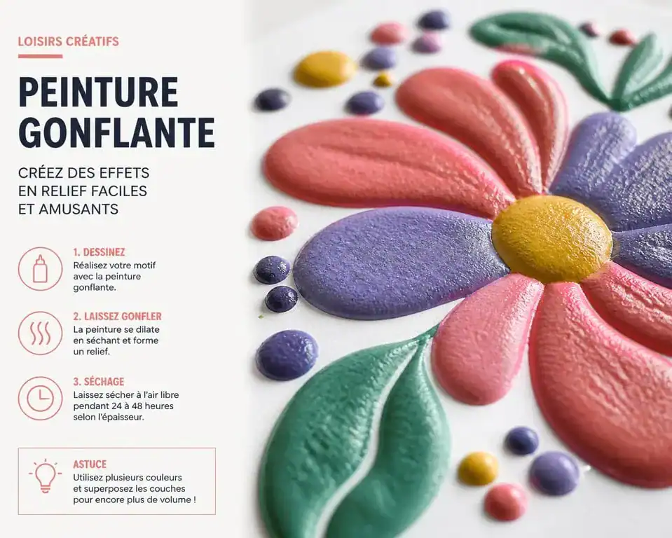 Résultat final d'une activité de peinture gonflante maison avec effet 3D