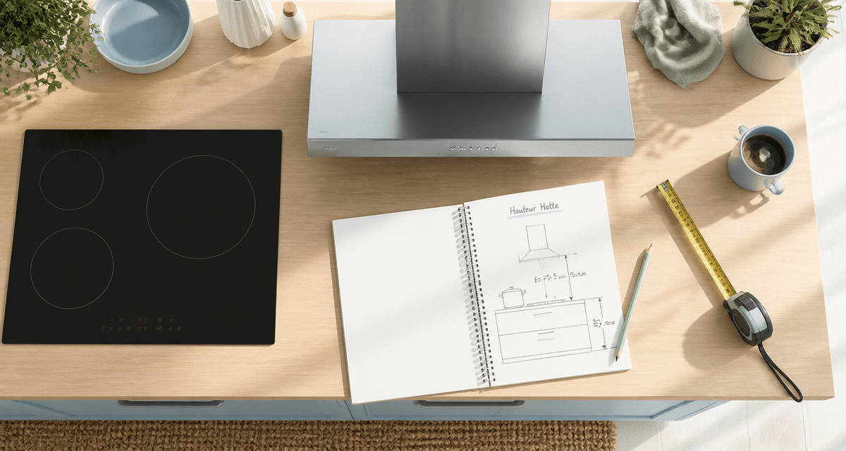 hauteur plan de travail hotte vue dessus cuisine