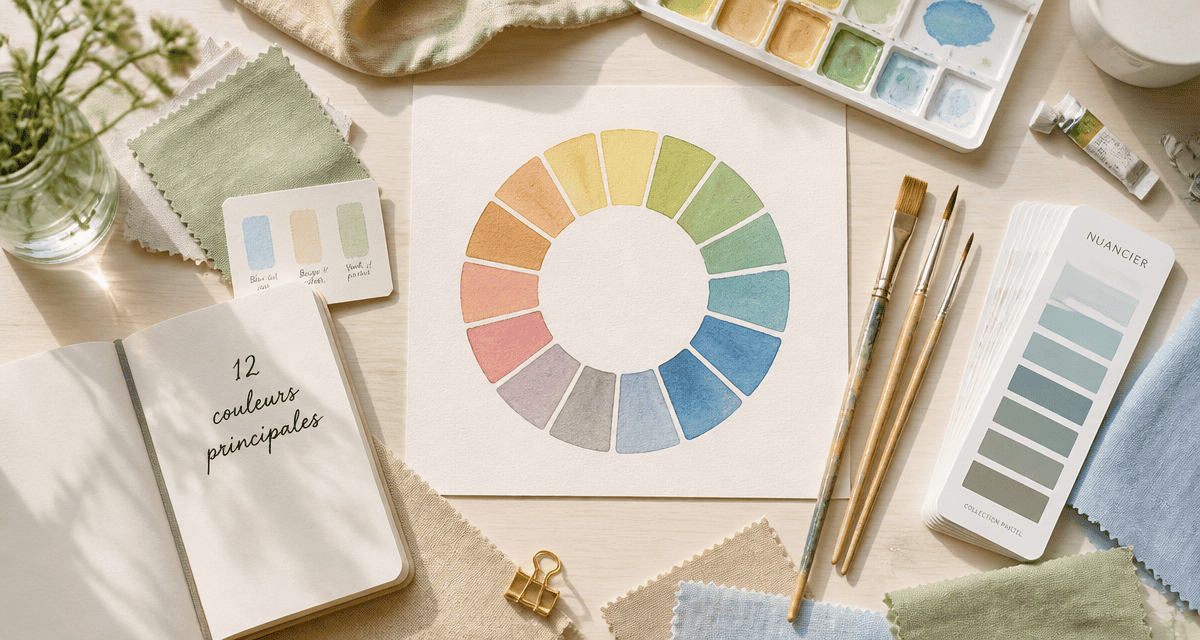 cercle chromatique peint illustrant les 12 couleurs principales