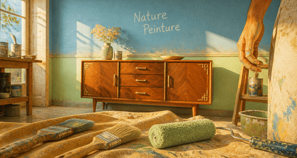 nature peinture mur bleu vert atelier