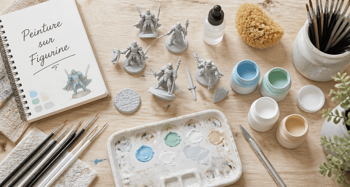 Matériel peinture figurine sur établi lumineux