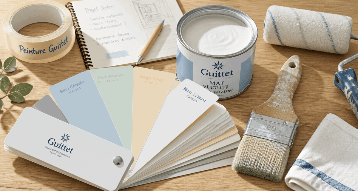 peinture guittet nuancier et outils sur table