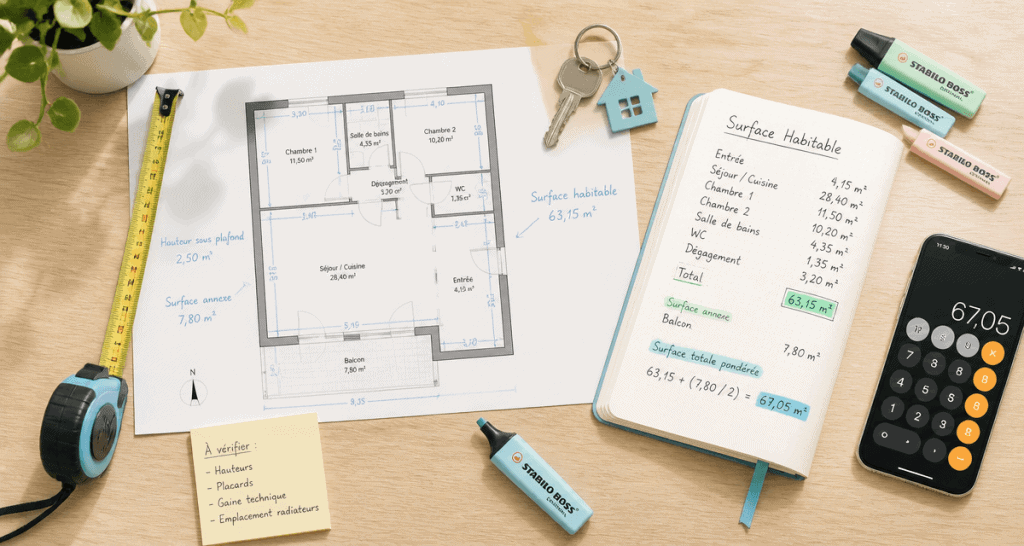 Placard surface habitable plan mesure calcul