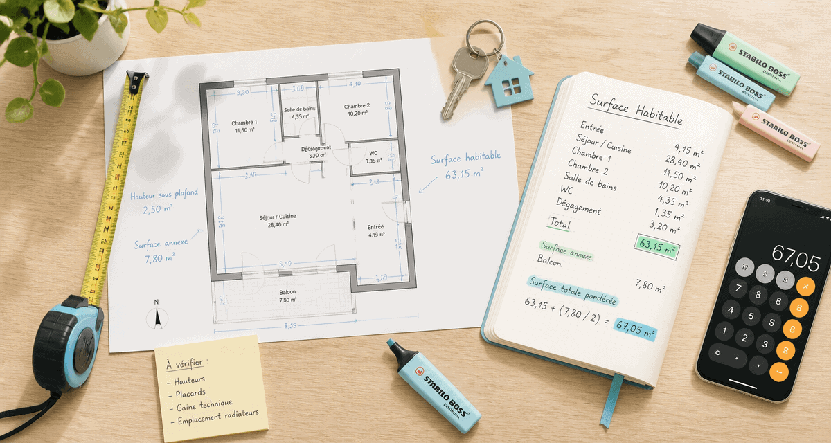 Placard surface habitable plan mesure calcul