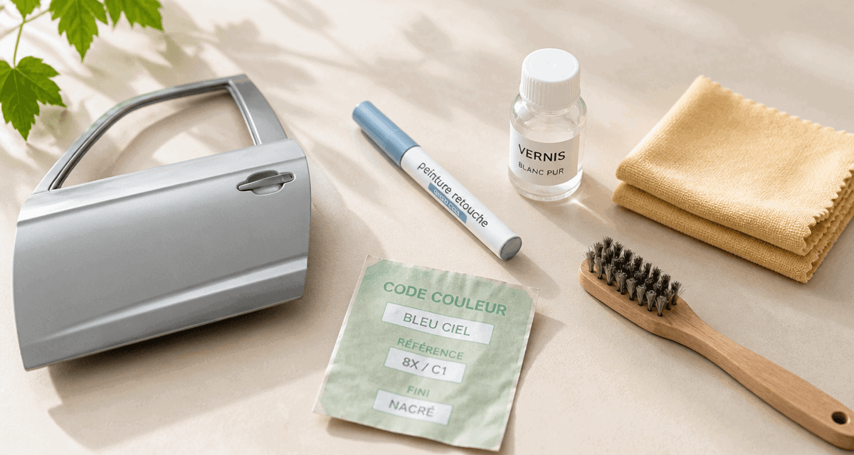 stylo retouche peinture et accessoires sur table