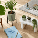 Support plante intérieur sur parquet bois clair