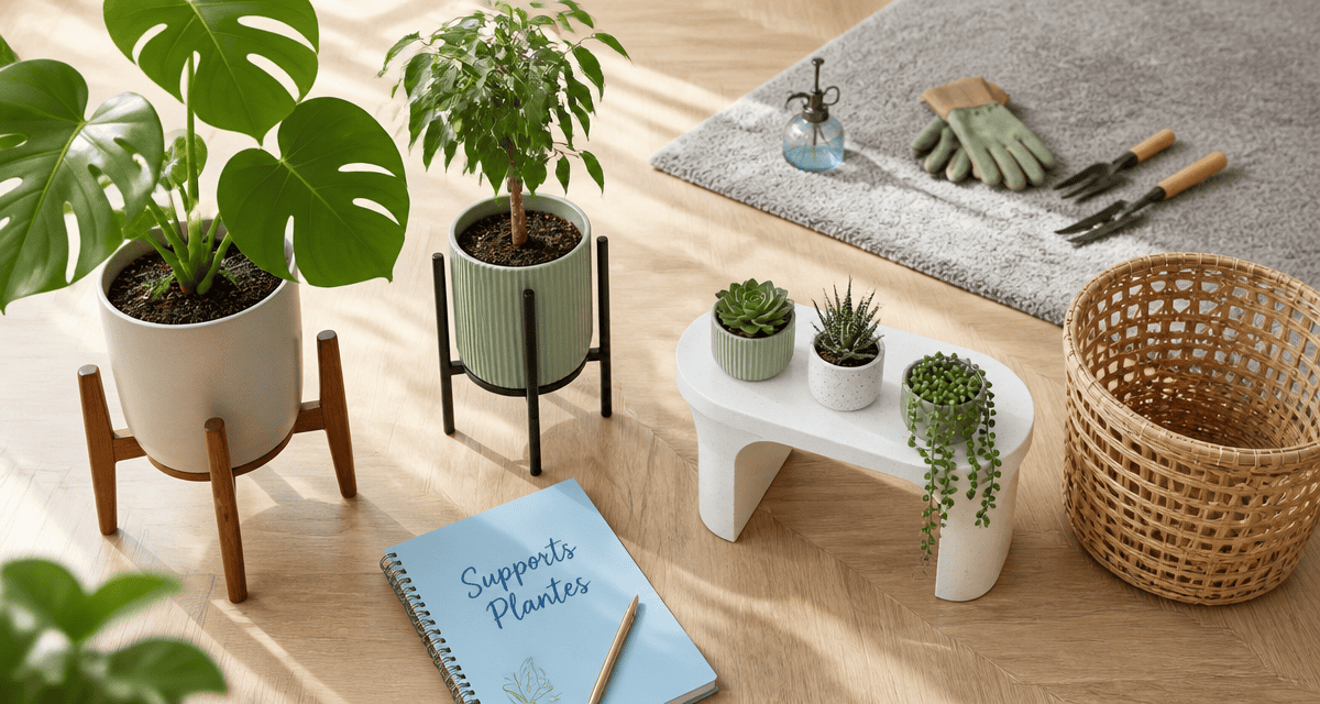 Support plante intérieur sur parquet bois clair