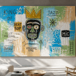 tableau basquiat coloré sur mur béton