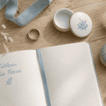 tableau des noces de mariage sur table bois clair