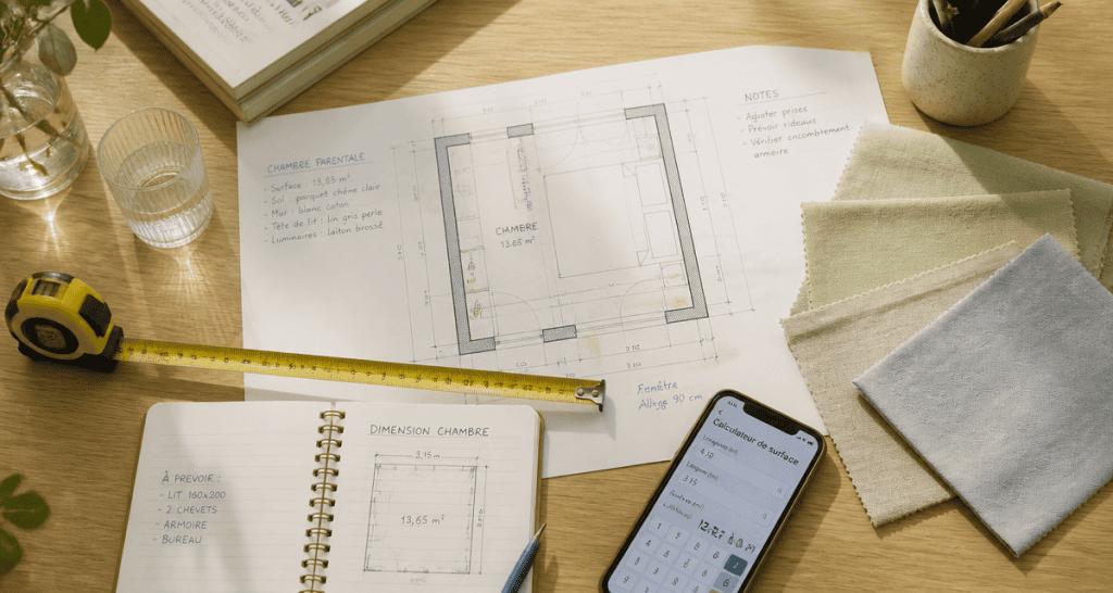 taille chambre plan et outils