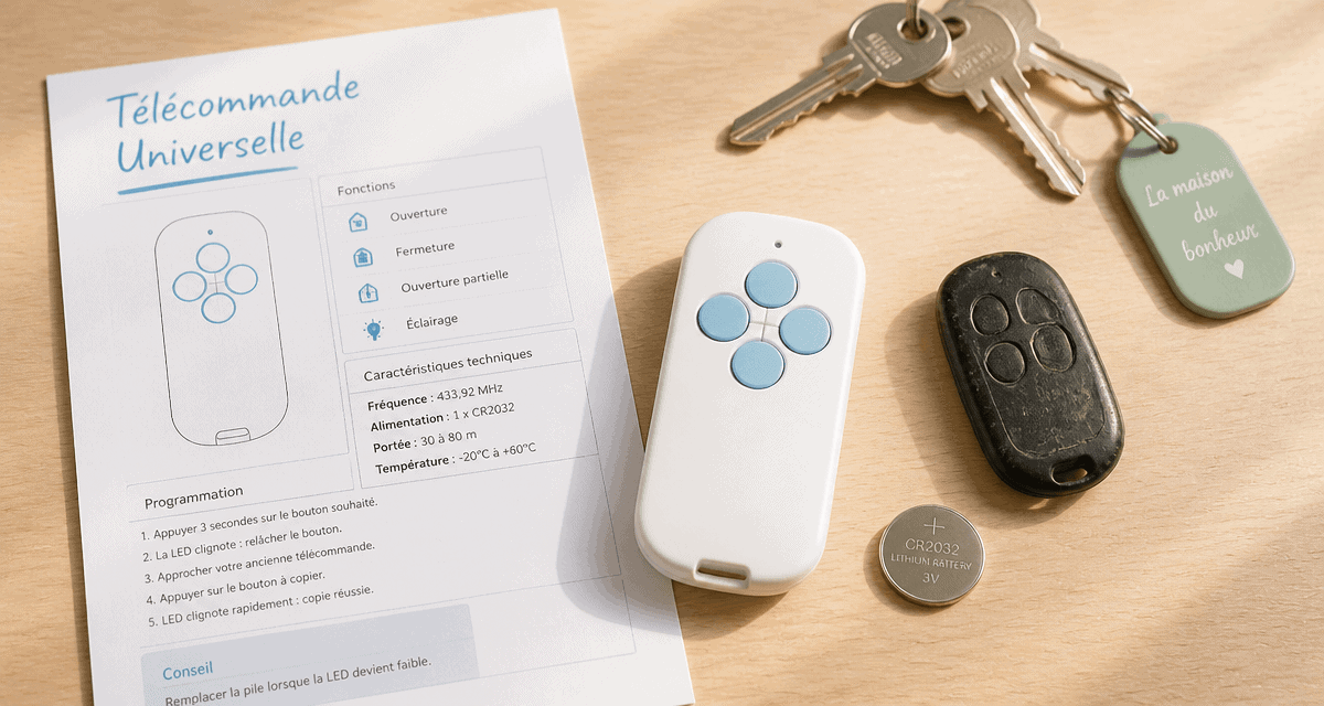 télécommande universelle portail et accessoires sur table