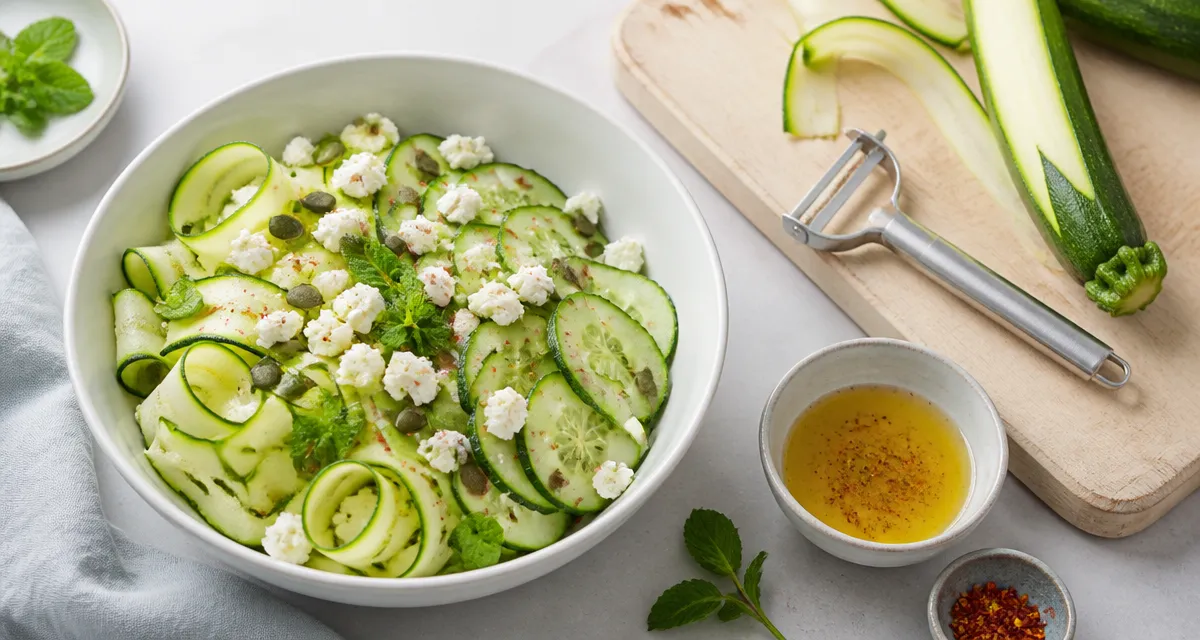 Salade courgette concombre, feta et menthe