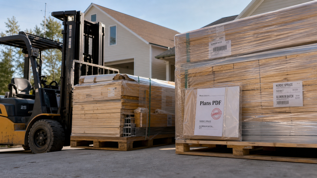 Direct Abris avis : chariot décharge des colis sur palettes