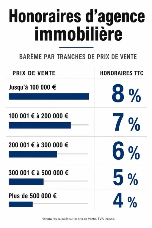 Infographie des frais d'agence Stéphane Plaza 2024 par tranches de prix