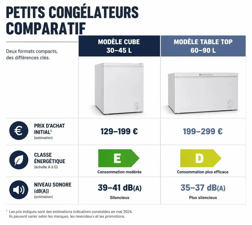 Comparatif des caractéristiques et prix des petits congélateurs Cube et Table Top