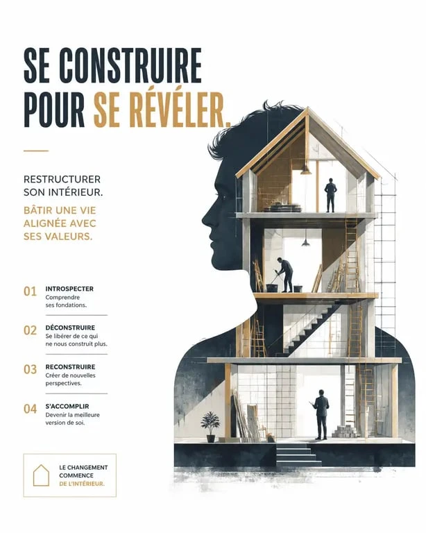 Illustration symbolique du rêve de maison en travaux représentant la transformation intérieure et le développement personnel.