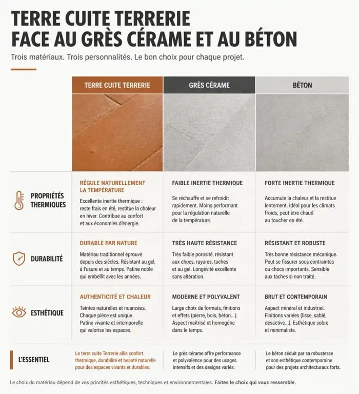 Comparatif des avantages de la terre cuite Terrerie par rapport aux autres revêtements de sol