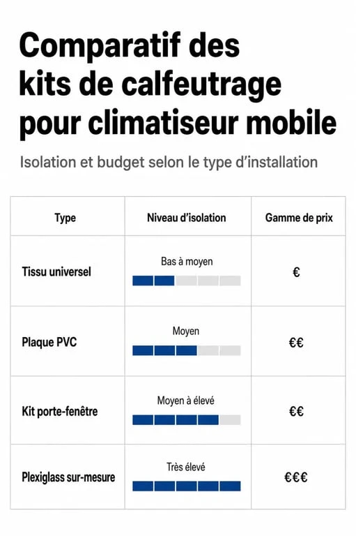 Comparatif des meilleurs kits de calfeutrage pour climatiseur mobile : types, isolation et prix
