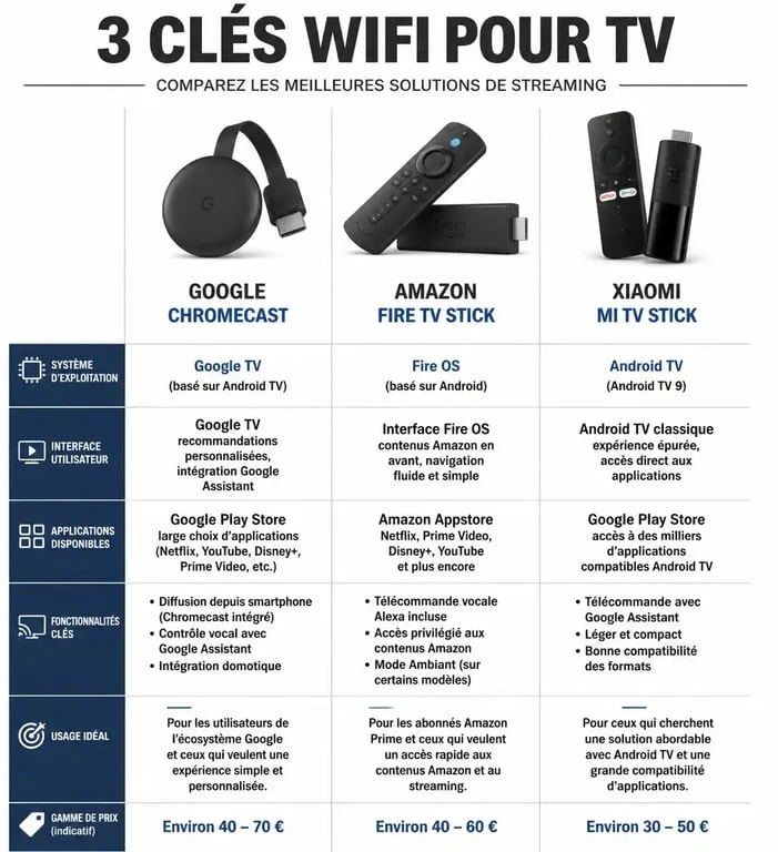 Infographie comparative des meilleures clés wifi pour TV non connectée