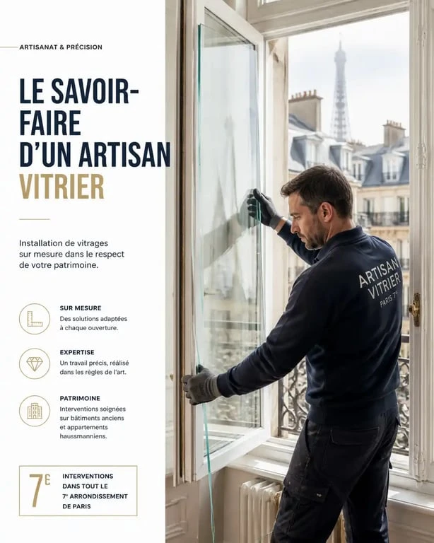 Vitrier professionnel intervenant pour une pose de vitrage à Paris 7