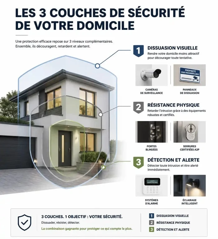 Infographie sur les différentes couches de dissuasion cambriolage pour sécuriser un domicile