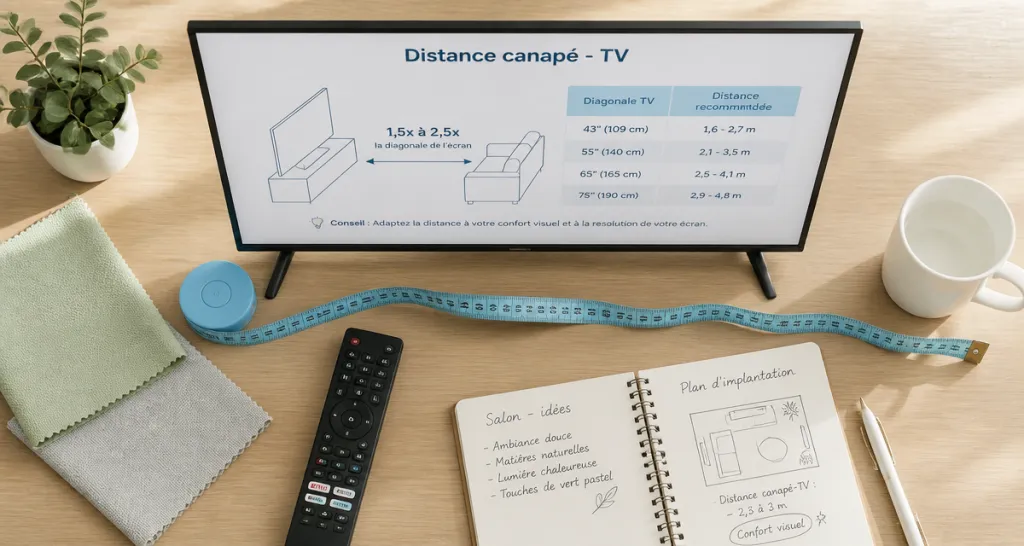 quelle distance entre tv et canapé, schéma de calcul du recul