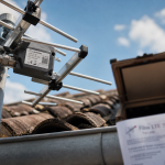 Antenne rateau TNT avec filtre LTE sur mât extérieur