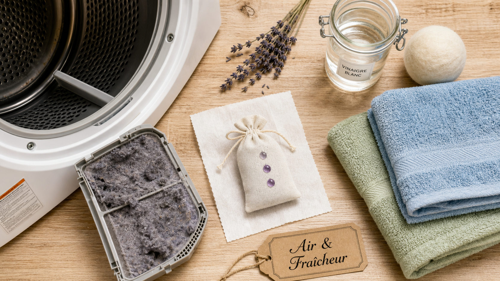 Astuce bonne odeur sèche-linge : lavande, vinaigre et linge frais