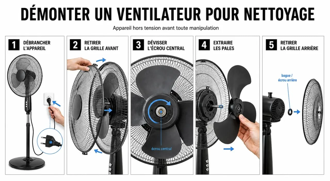 Comment demonter un ventilateur sur pied en 5 étapes illustrées