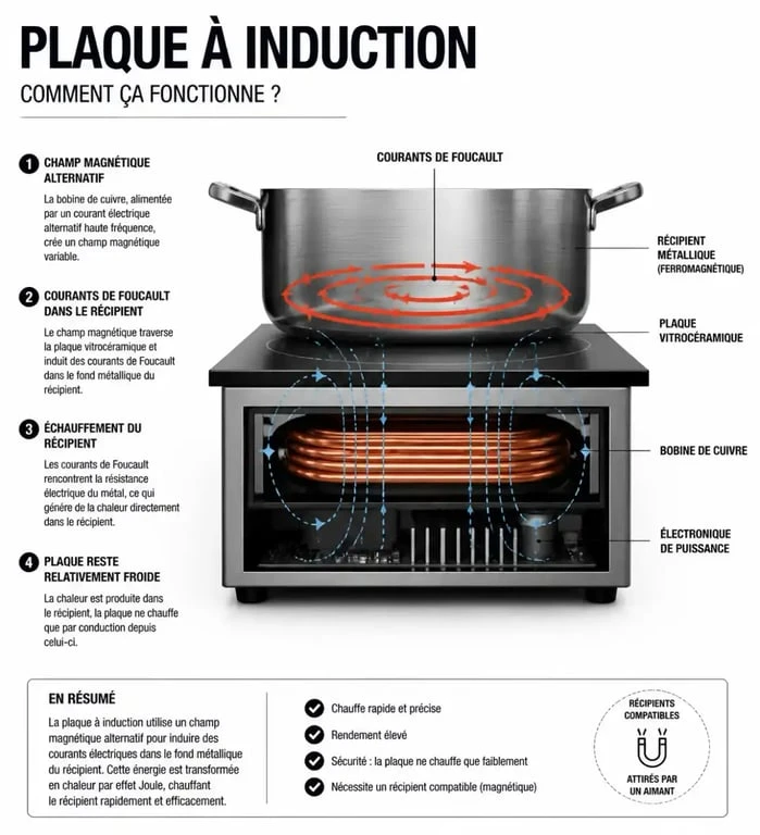 Schéma explicatif du fonctionnement d'une plaque à induction