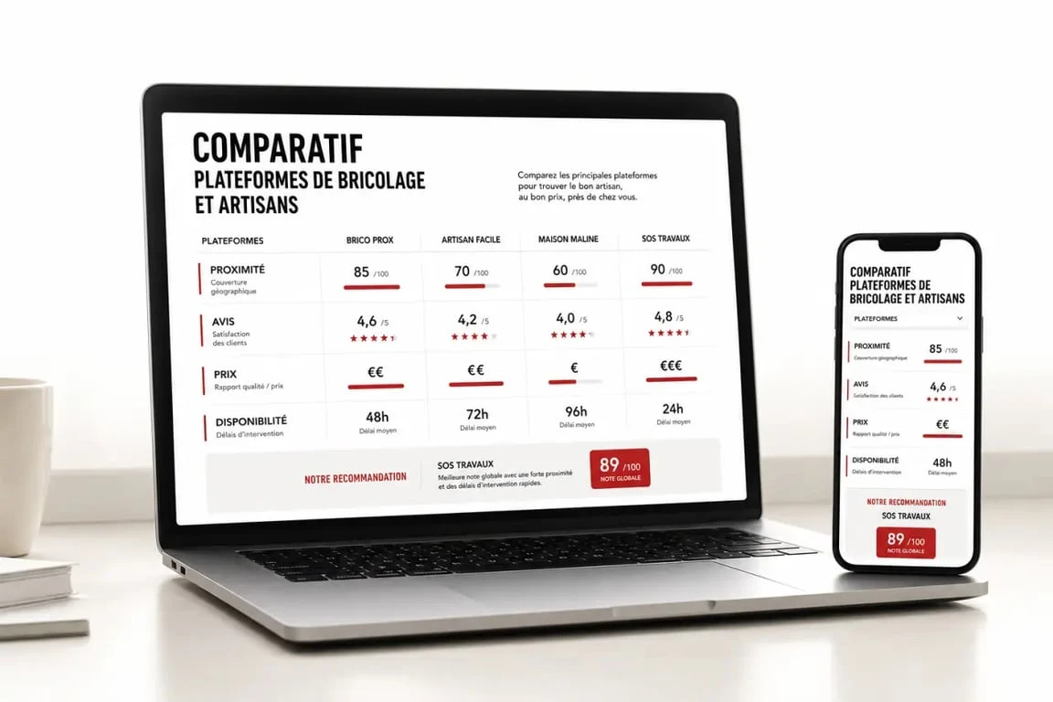Site pour les bricoleurs comparant proximité, avis, prix et disponibilité sur une interface claire