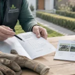Exemple contrat entretien jardin annuel : jardinier signe un contrat et calendrier