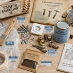 Magasin de bricolage le moins cher : panier d’outils sur table