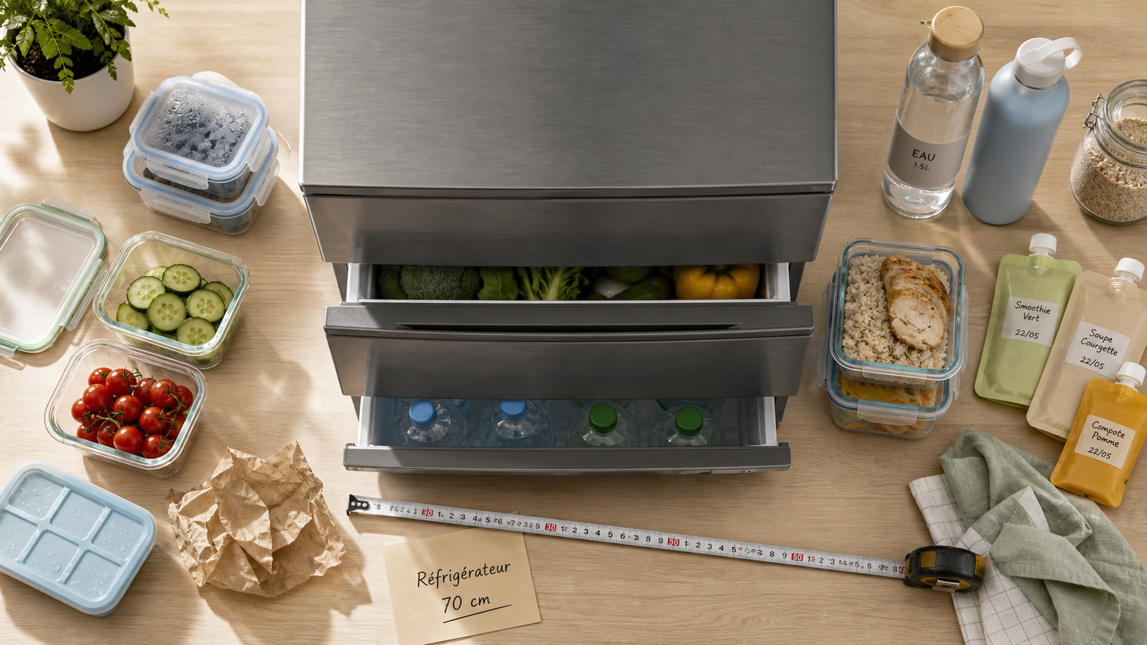 Meilleur réfrigérateur 70 cm largeur 375 à 450 L, vue de dessus cuisine