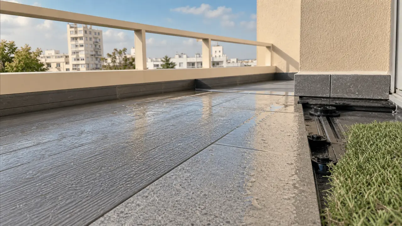 Revetement sol balcon : lames WPC, dalles antidérapantes et gazon synthétique