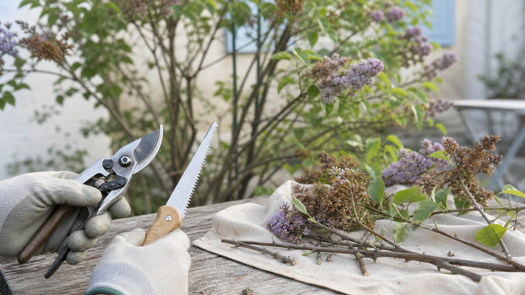 Taille du lilas : gros plan d’un lilas fraîchement taillé après floraison