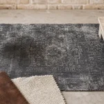 Tapis style industriel gris anthracite sur table en béton, déco loft